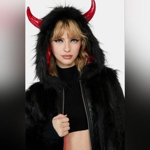 Current Mood Fear The Reaper Faux Fur Jacket, XL